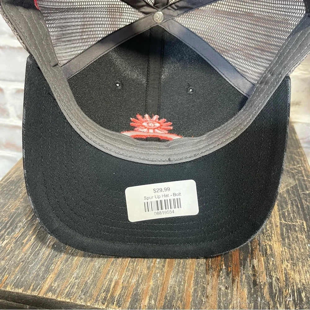 Black and Gray Trucker Hat with  spur and bronco Logo